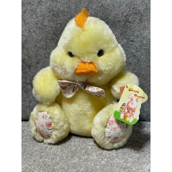 Cuddle Wit Easter Duck Chick Yellow 9" Plush with Floral Feet & Bow Stuffed Toy - Picture 1 of 11